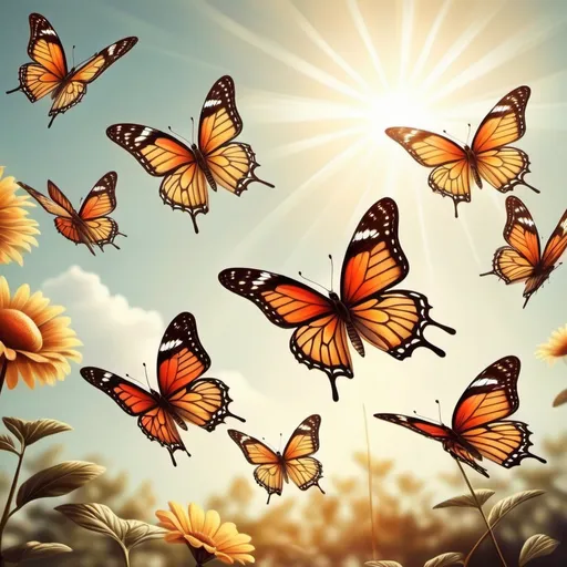 Prompt: realistic butterflies flying in the sun vintage