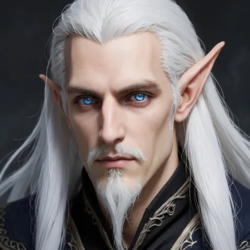 Prompt: elezen long white hair blue eyes full beard elf ears Nosthros reaper