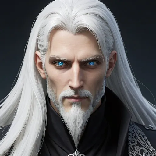 Prompt: elezen long white hair blue eyes full beard reaper