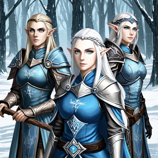 Prompt: Elder scrolls high elf aldmeri dominion blue eyes long white hair warden frost 