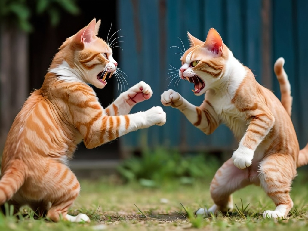 Prompt: a cat fight a person