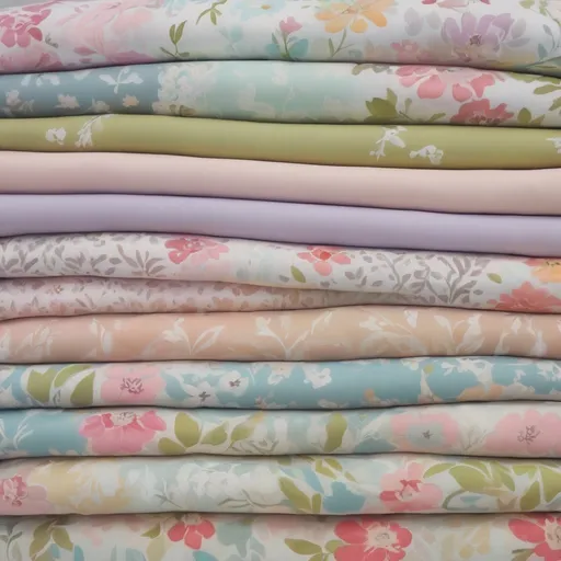 Prompt: a stack of floral fabrics, pastel colours


