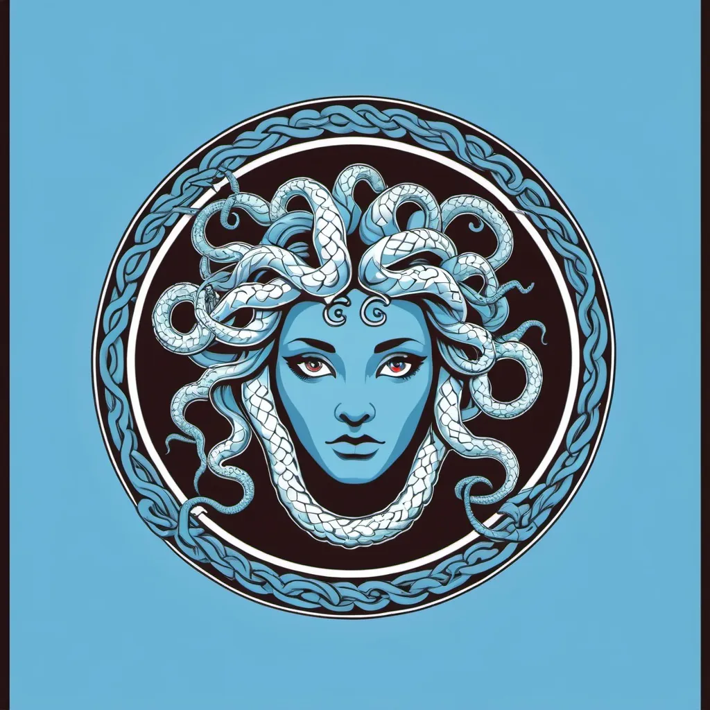 Prompt: Bandera azul celeste con un logo de medusa