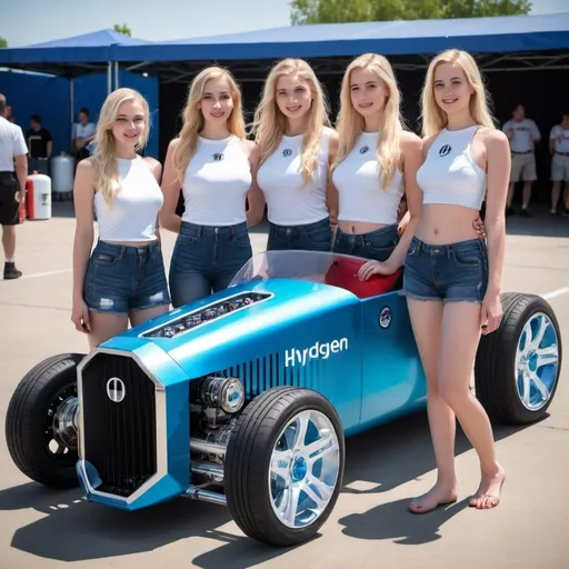 Prompt: hydrogen hot rod with  girls with water fuel cell wfc stanley a meyer




