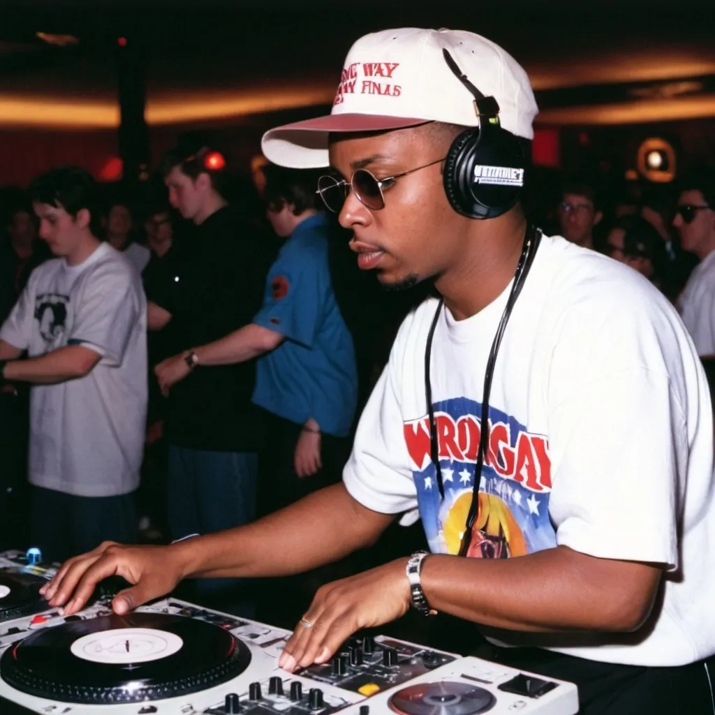 Prompt: dj sentinel at the 1995 wrong way u.s.a. dj mixing finals