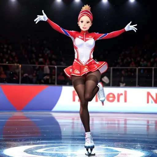 Prompt: wiktoria pyzik-polish female figure skater wearing light brown over-the-skate tights