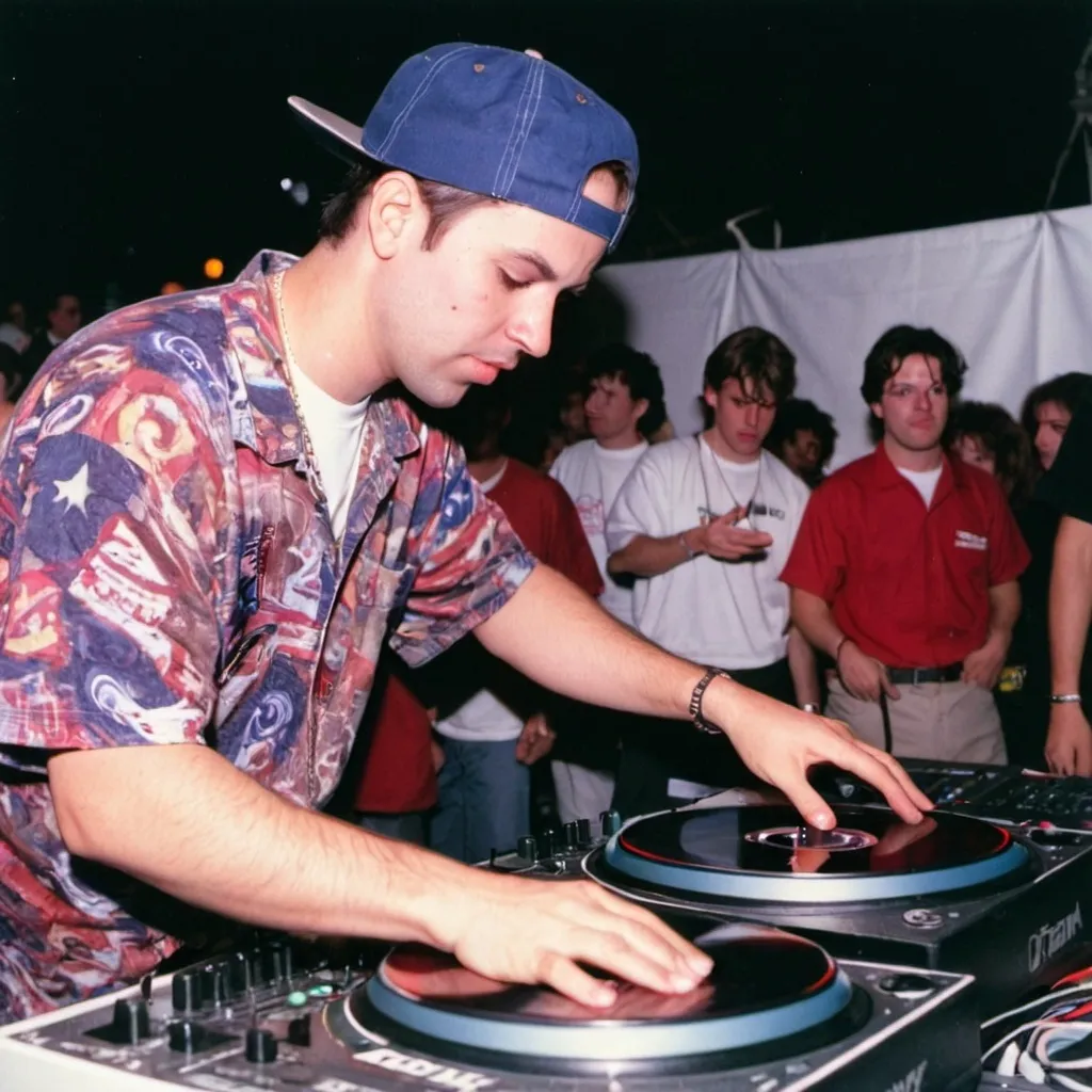 Prompt: dj starstruck at the 1995 wrong way u.s.a. dj mixing finals