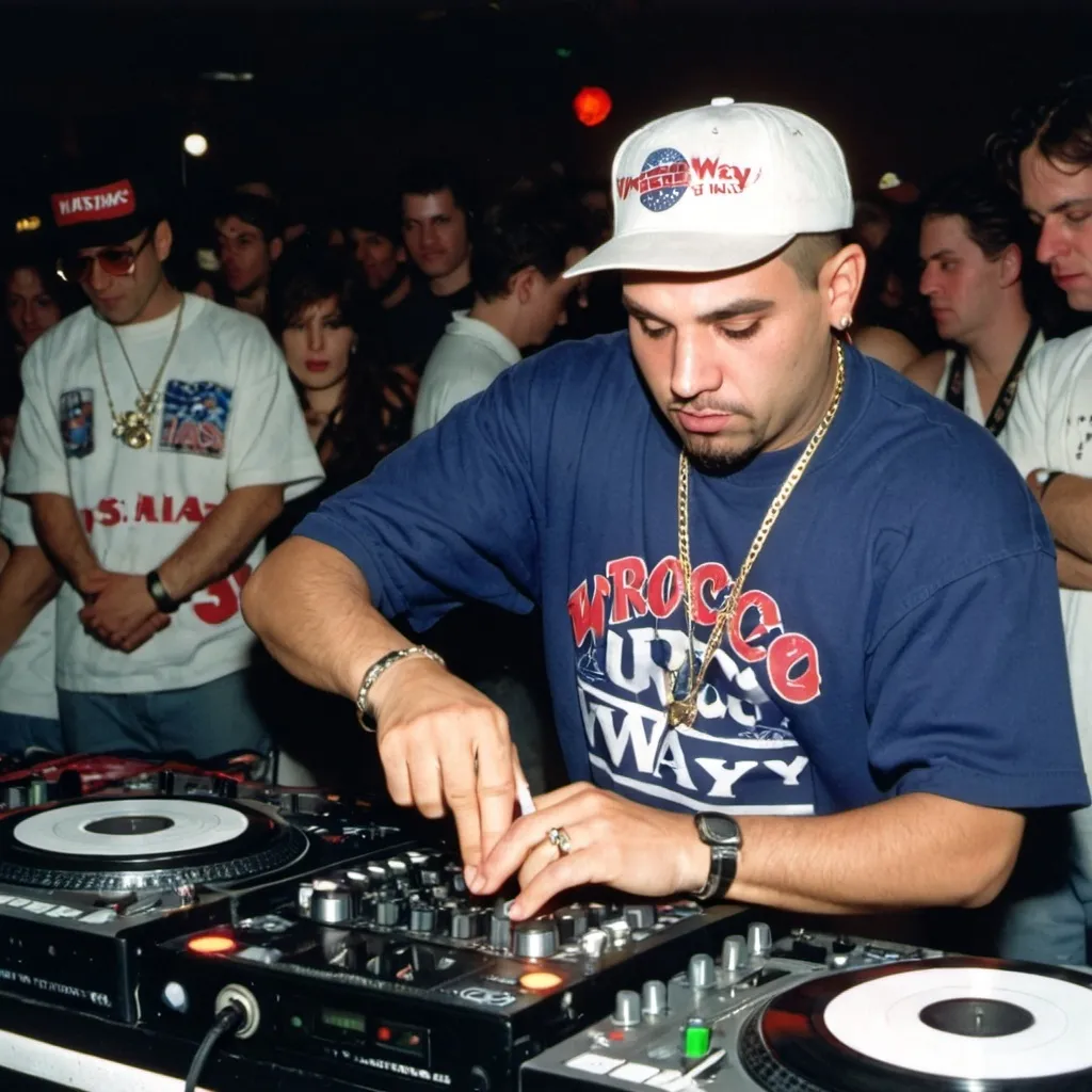 Prompt: dj rude rocco of the 1993 wrong way u.s.a. dj mixing finals