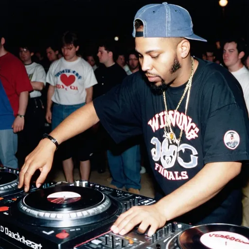 Prompt: dj blackheart at the 1995 wrong way u.s.a. dj mixing finals