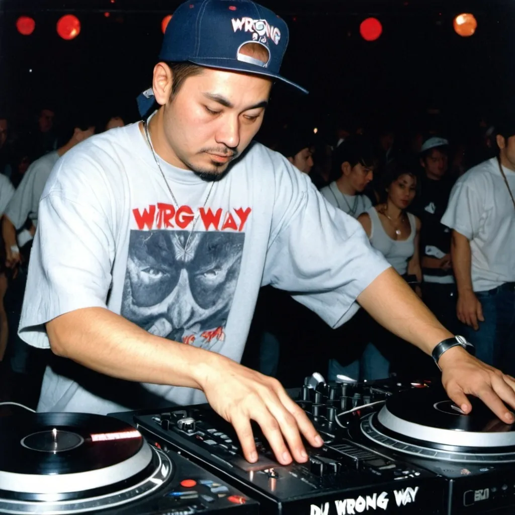 Prompt: dj silver samurai at the 1995 wrong way u.s.a. dj mixing finals