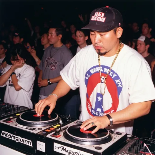 Prompt: dj tokyo magnum at the 1995 wrong way u.s.a. dj mixing finals