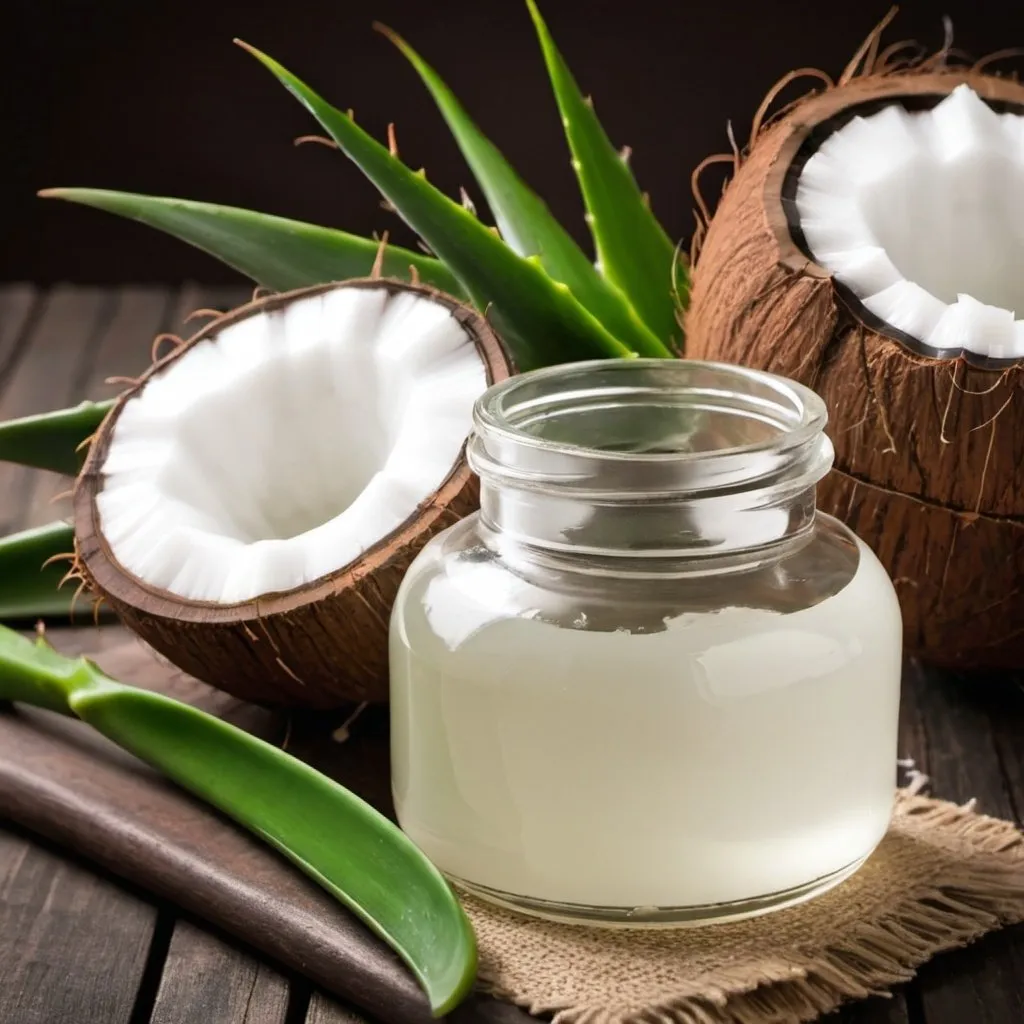 Prompt: coconut oil with Aloe Vera image size 1200 * 600 pixel