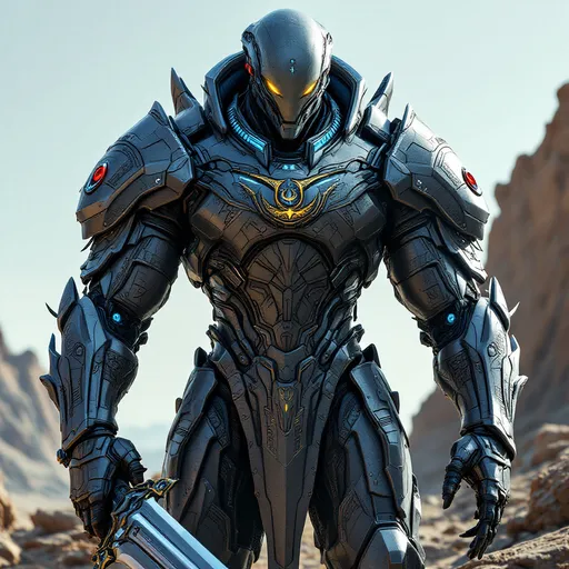 Prompt: Sci-fi Alien military Knight wearing power armor