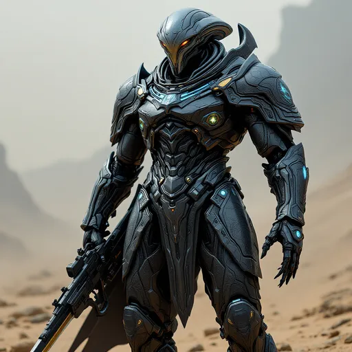 Prompt: Sci-fi Alien military Knight wearing power armor
