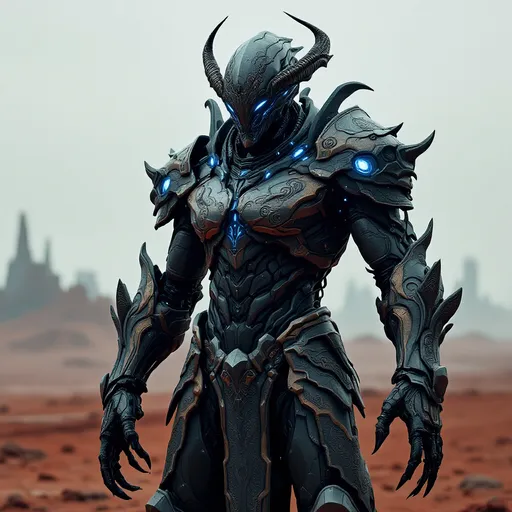 Prompt: Sci-fi Alien military Knight wearing power armor