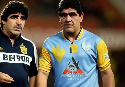 Prompt: Fabio de Lima and Maradona discussing strategies