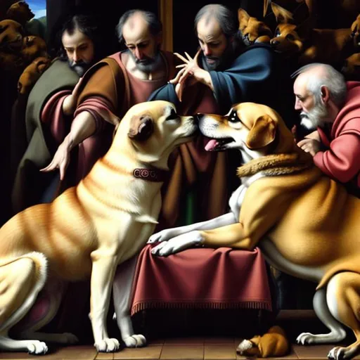 Prompt: Dog-themed rendition of Michelangelo's 'The Creation of Adam' from Sistin Chapel, oil painting, realistic dog features, luxurious golden color palette, intricate fur details, majestic and grand composition, high quality, realistic, classical art, golden tones, detailed fur, grandiose, oil painting, realistic dog features, luxurious, classical, intricate, majestic
use chihuahuas