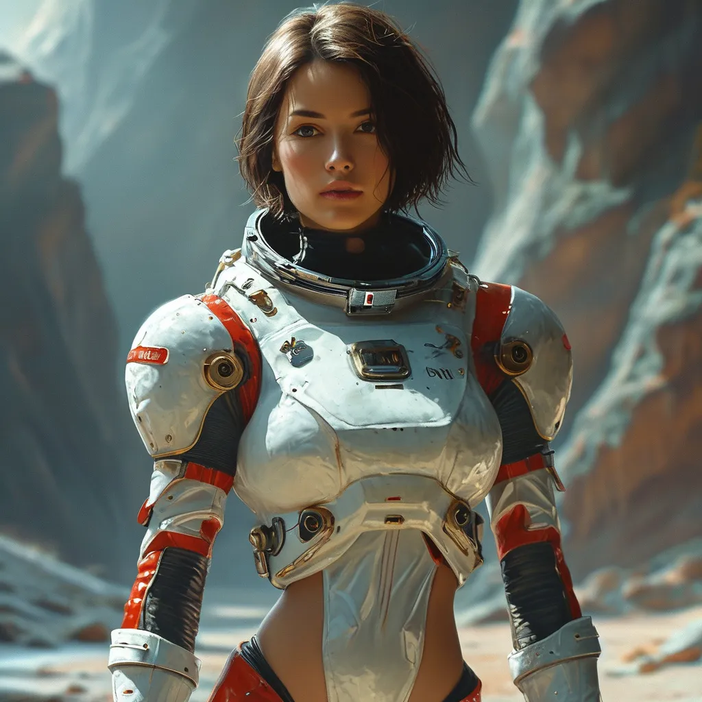 Prompt: a woman in a space suit that is showing skin

