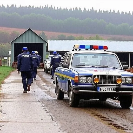 Prompt: Policías llegando a una granja
