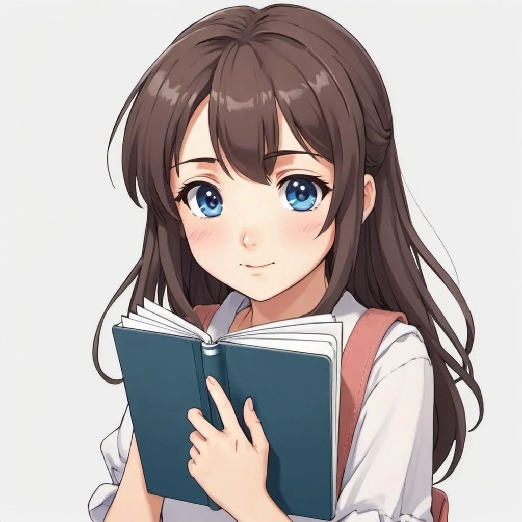 Prompt: Cute girl anime holding a notebook for notebook cover