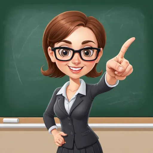 Prompt: Girl teacher as cartoonize pointing to the blackboard