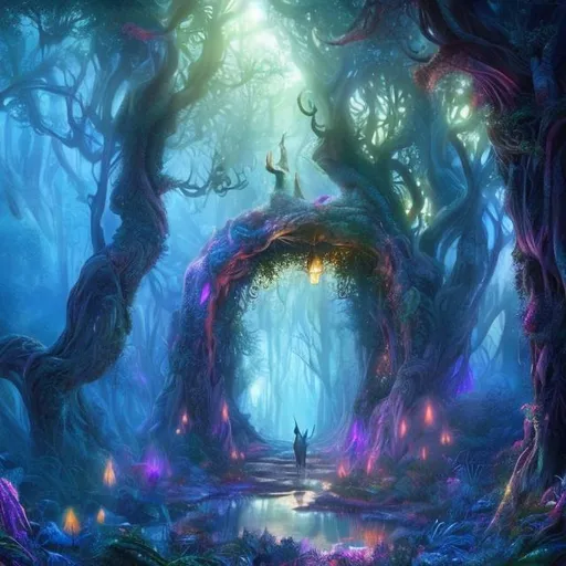 Prompt: Vibrant digital illustration of a mystical forest, magical creatures roaming, glowing ethereal atmosphere, high quality, digital art, fantasy, vibrant colors, mystical creatures, magical forest, glowing atmosphere, detailed foliage, enchanting wildlife, professional, atmospheric lighting