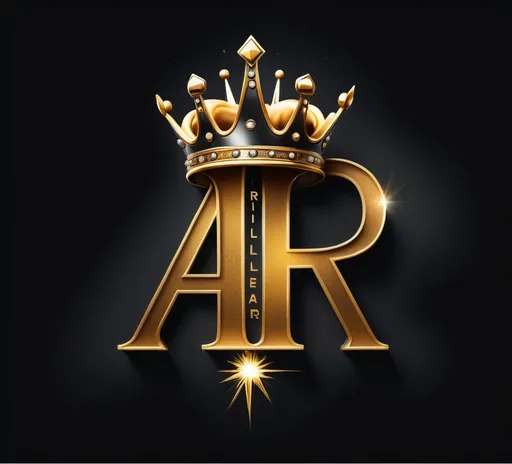 Prompt: a golden crown on top of a black background with a light shining on it and the word rr written in gold, Carlos Trillo Name, harlem renaissance, logo, an album cover