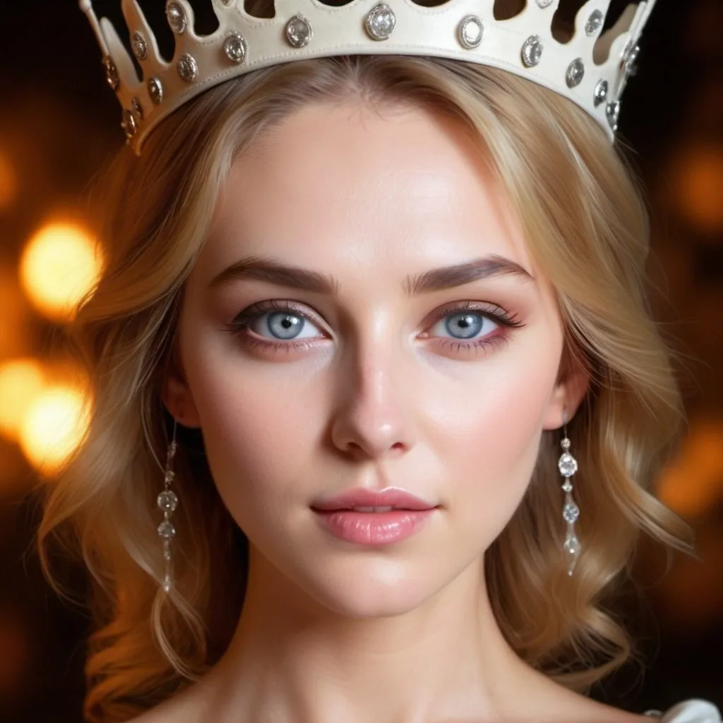 Prompt:  a beautiful white lady according the formula of beauty of pie with short cloth and beautiful lighting eyes crown.