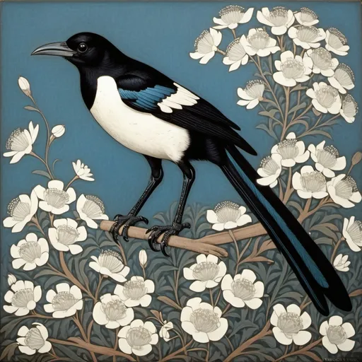 Prompt: Wiliam Morris magpie