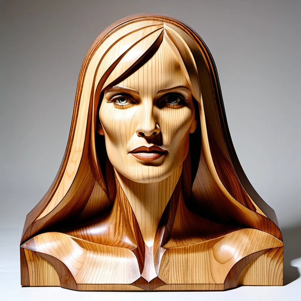 Prompt: wooden art deco sculpture of daryl hannah