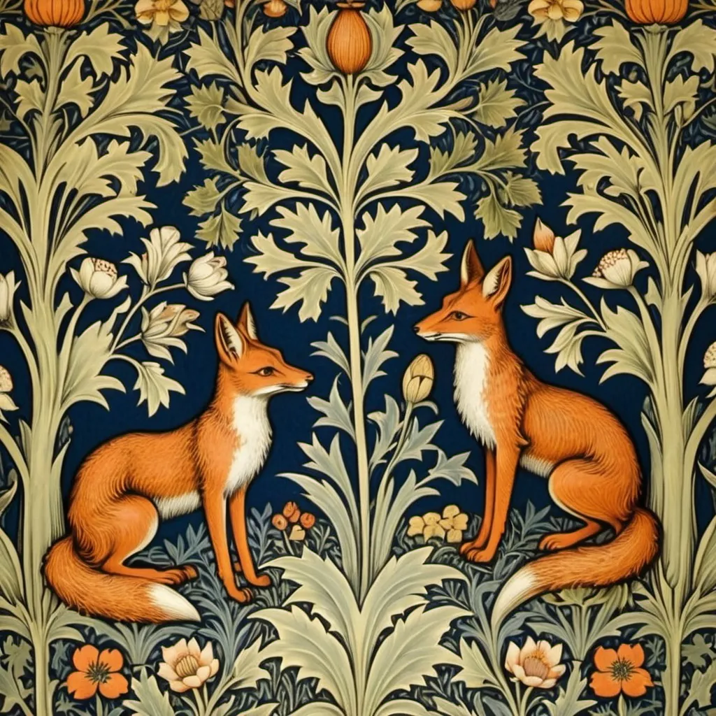 Prompt: william morris foxes and hares