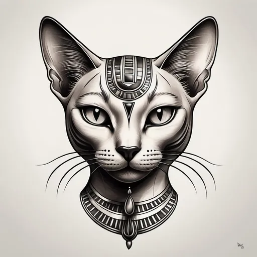 Prompt: egyptian cat tattoo design