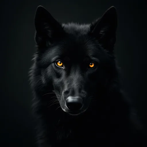 Prompt: black wolf with golden eyes, shadowy, smokey, portrait, dark, jet black, beautiful, sinister