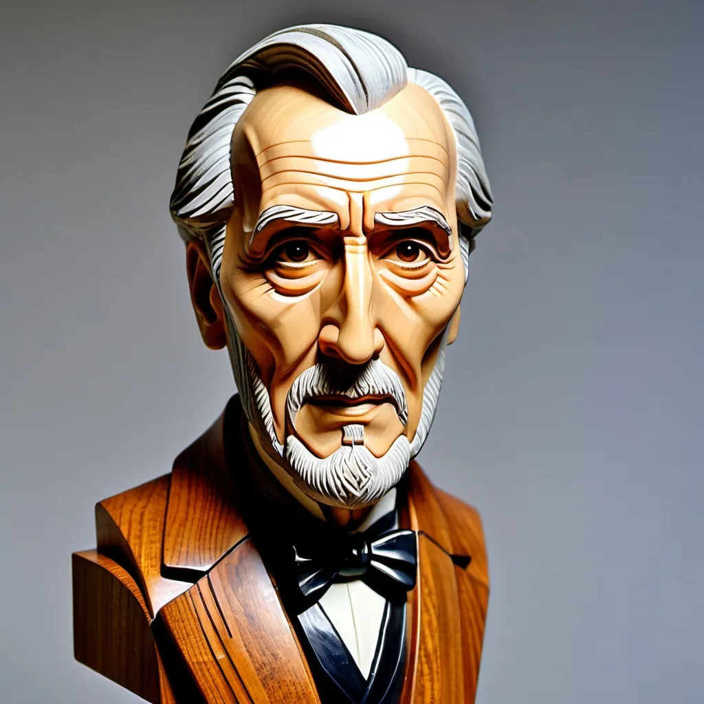 Prompt: wooden art deco sculpture of christopher lee

