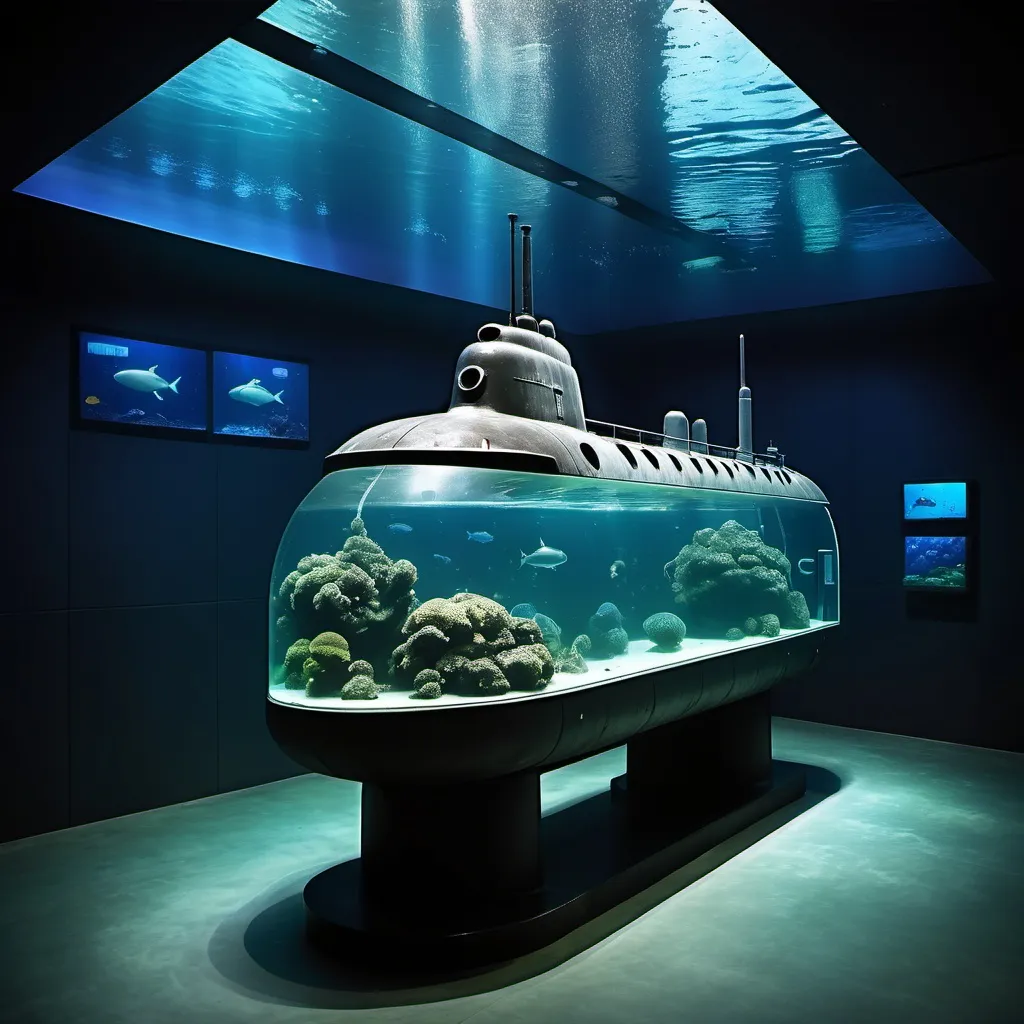 Prompt: submarine in an aquarium