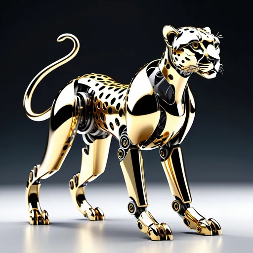 Prompt: robot cheetah, elegant, metallic, curved, polished