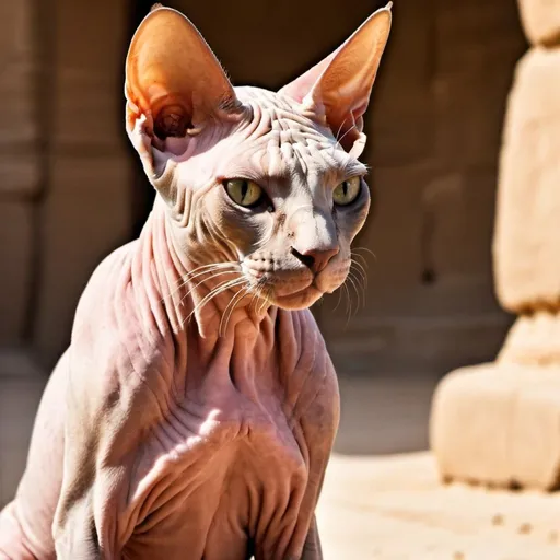 Prompt: a Sphynx cat in old kingdom of egypte as a god