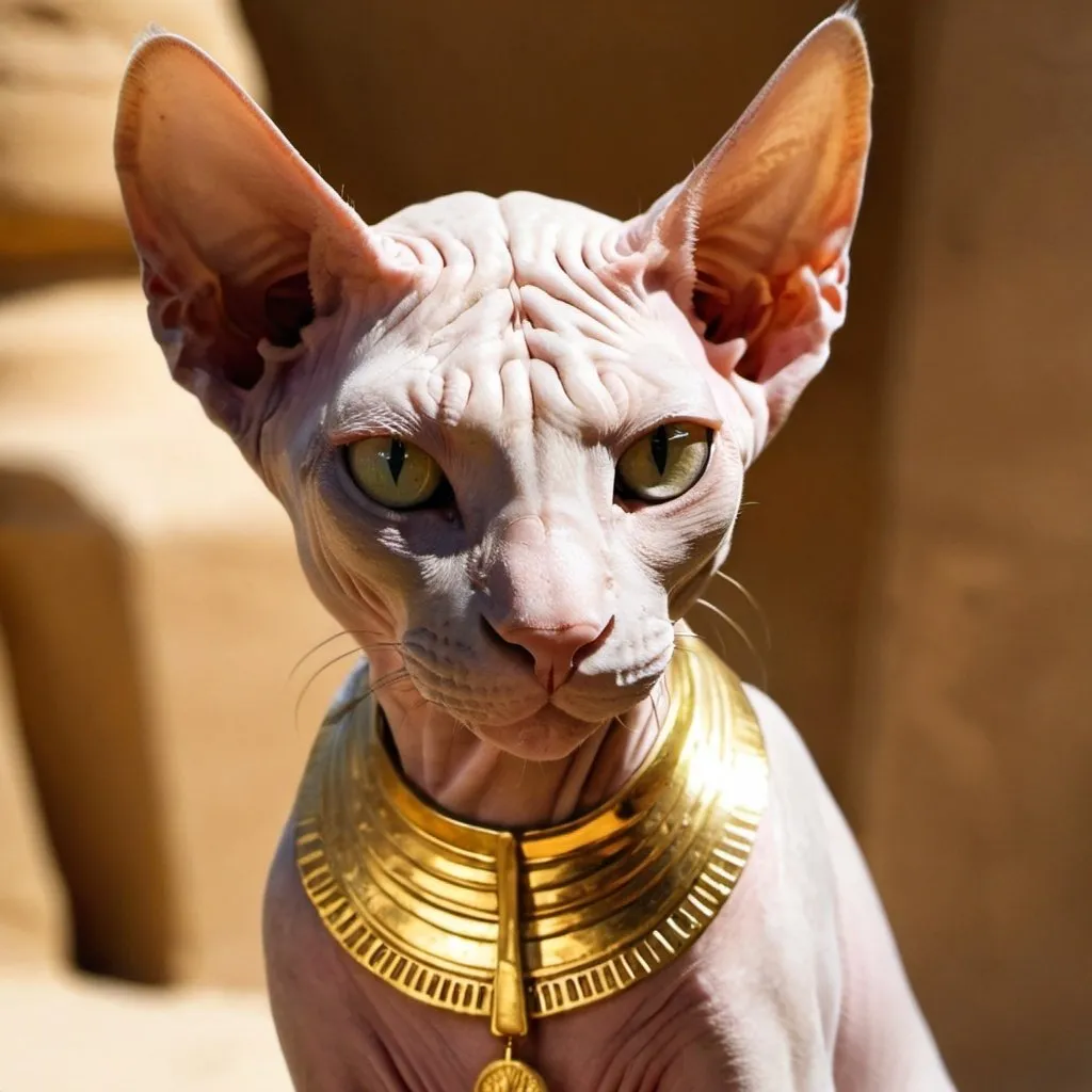 Prompt: a Sphynx cat as a god with gold in old kingdom of egypte