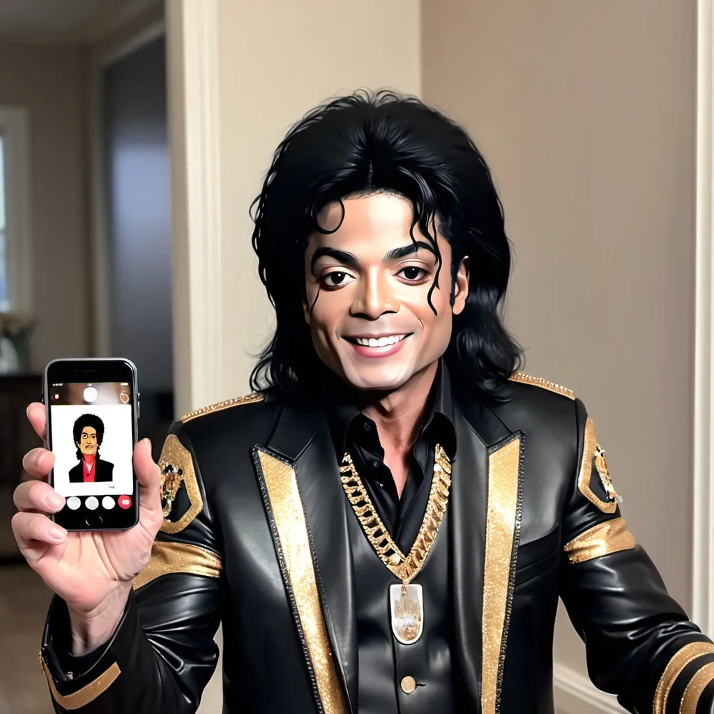 Prompt: "Generate a screenshot-style image of 66-year-old Michael Jackson doing an Instagram Live in 2024."