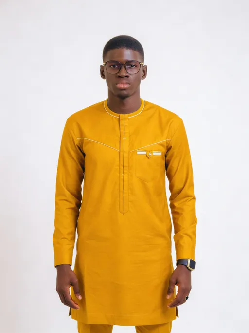 Prompt: The images Image1, Image2 represent the character. the character's clothing is Image3. 生成角色正面上半身视图。 需要包含角色完整的头部，保持自然站立姿势，双臂自然下垂。使用纯白色背景。确保上半身完整呈现，符合人体比例。