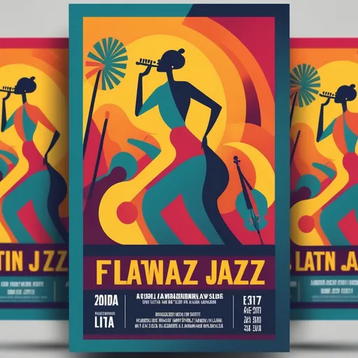 Prompt: Crea un flyer para un evento de latin jazz. enfócate en el jazz y en una paleta de colores vibrante pero solemne.

el flyer no debe tener ningún tipo de texto