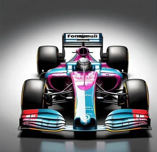 Prompt: High-quality digital illustration of a Formula 1 profile picture, realistic rendering,  dynamic racing car, vibrant colours, detailed car design, speed, custom typography, high performance, digital art, realistic lighting