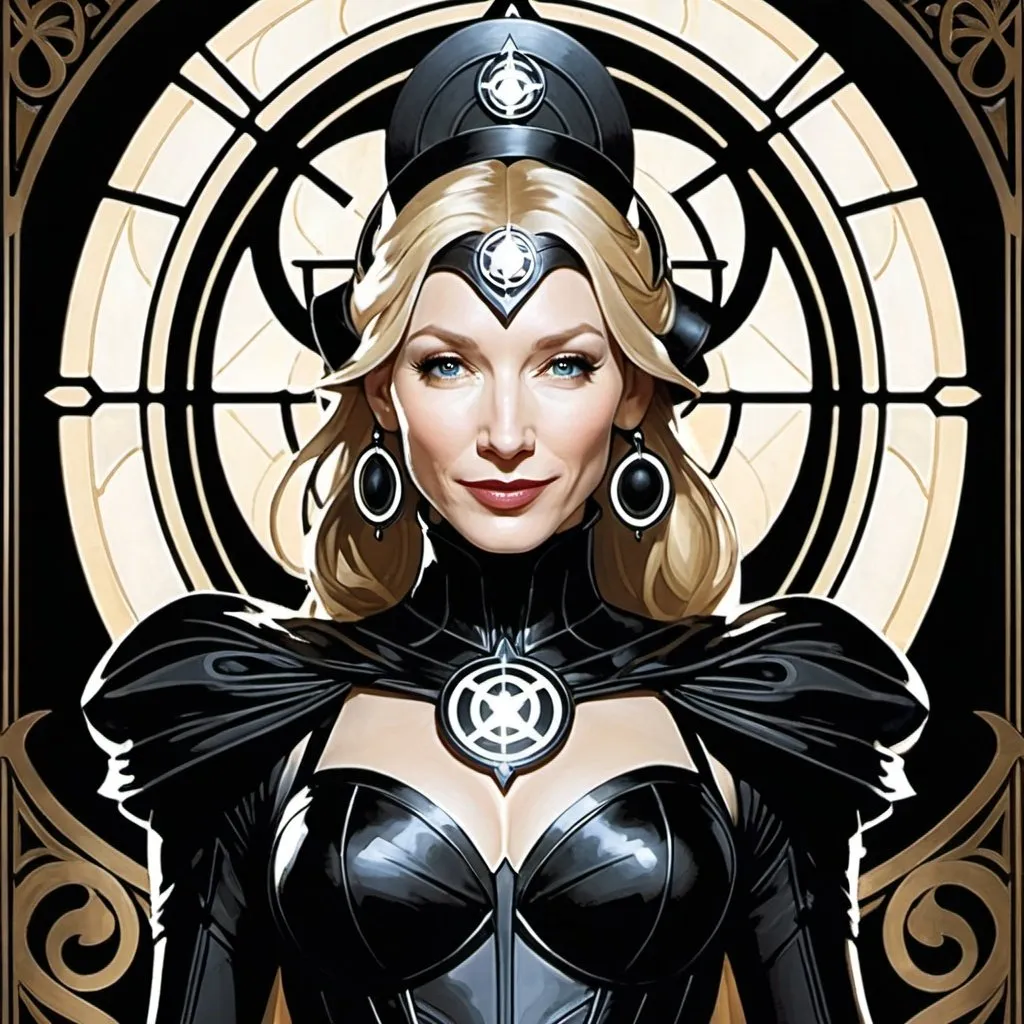 Prompt: Cate Blanchett as Black Lantern by Alphonse Mucha