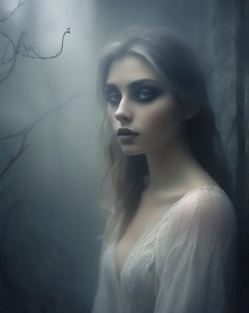 Prompt: (her face), ghostly apparition, (whiter shade of pale), ethereal glow, haunting beauty, soft lighting effects, atmospheric mist, melancholic ambiance, dreamlike scene, high-detail facial features, cool tones, deep shadows enhancing the mystique, emotional depth, surreal elegance, cinematic aesthetic, fog-laden background, mesmerizing composition, enchanting allure, 4K resolution.