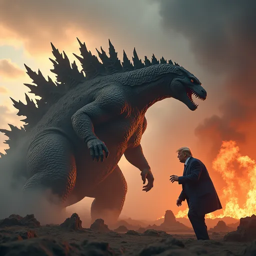 Prompt: Godzilla vs. Donald Trump