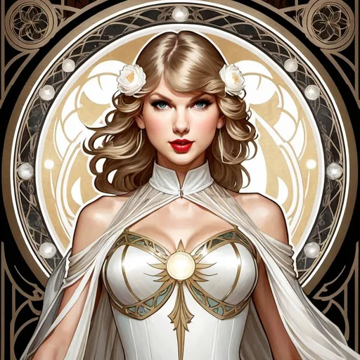 Prompt: Taylor Swift as White Lantern by Alphonse Mucha