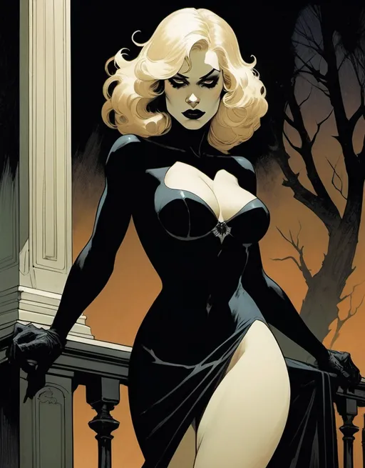 Prompt: Back from the dead she returns to punish the wicked, blonde, beautiful, well endowed, ghostly, she is Fantomah, mystery woman of the night, detailed, dark colors, dramatic, graphic novel illustration, 2d shaded retro comic book by Adam Hughes