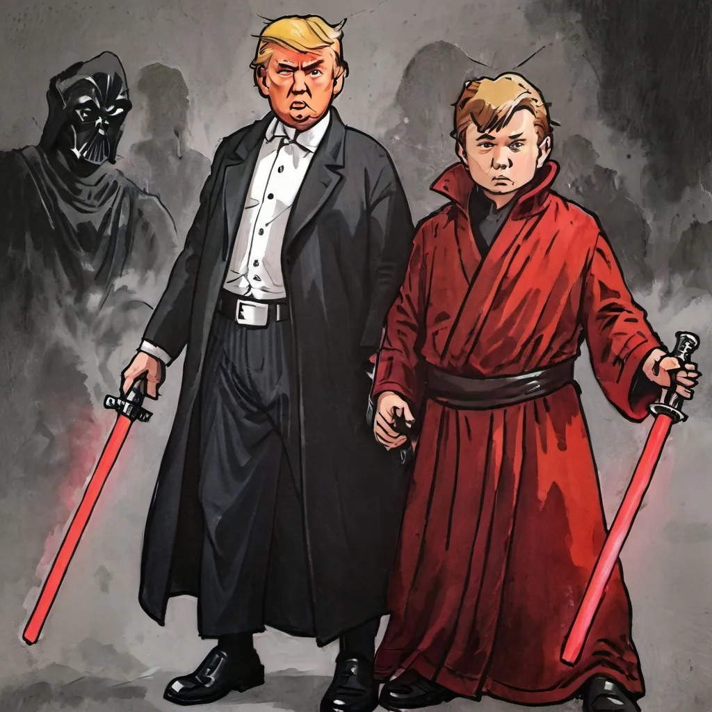 Prompt: Donald Trump and JD Vance as Sith Lord Master and apprentice