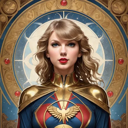 Prompt: Taylor Swift as Miracleman  by Alphonse Mucha