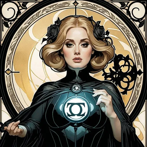 Prompt: Adele as Black Lantern by Alphonse Mucha